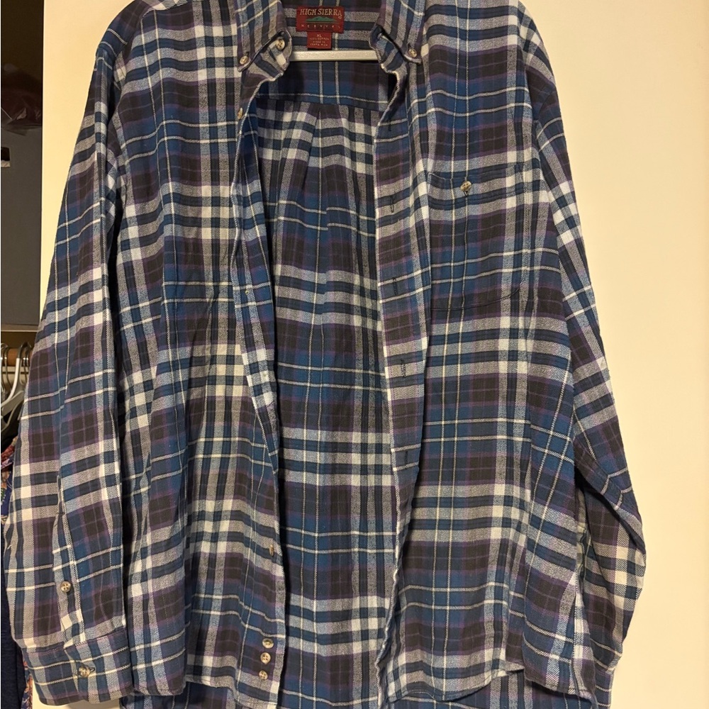 Vintage High Sierra Blue Purple Plaid Flannel Shirt Men’s XL Y2K Outdoor